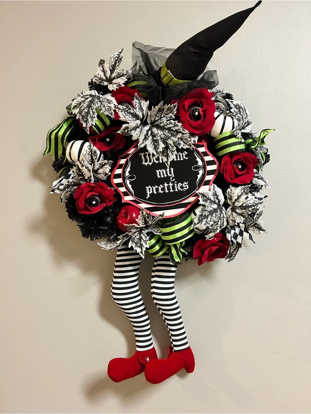 Large Halloween Witch Wreath Welcome My Pretties Wicked Witch Legs Door Decor